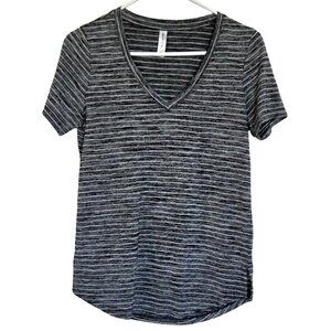 ATHLETA V-Neck T-Shirt Women's S Striped Tee Athleisure Workout Athletic Top